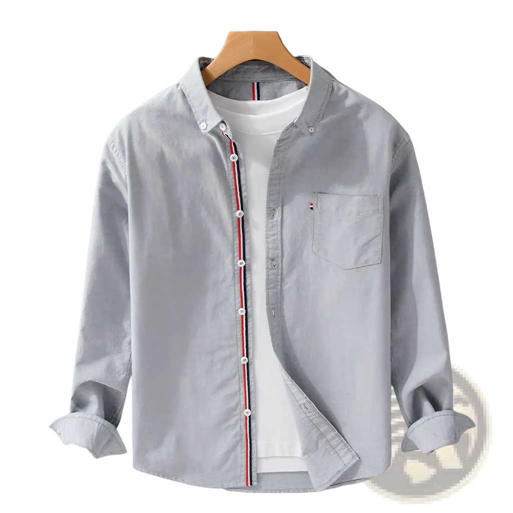 Men's British Style Striped Oxford Cotton Long Sleeve Shirt